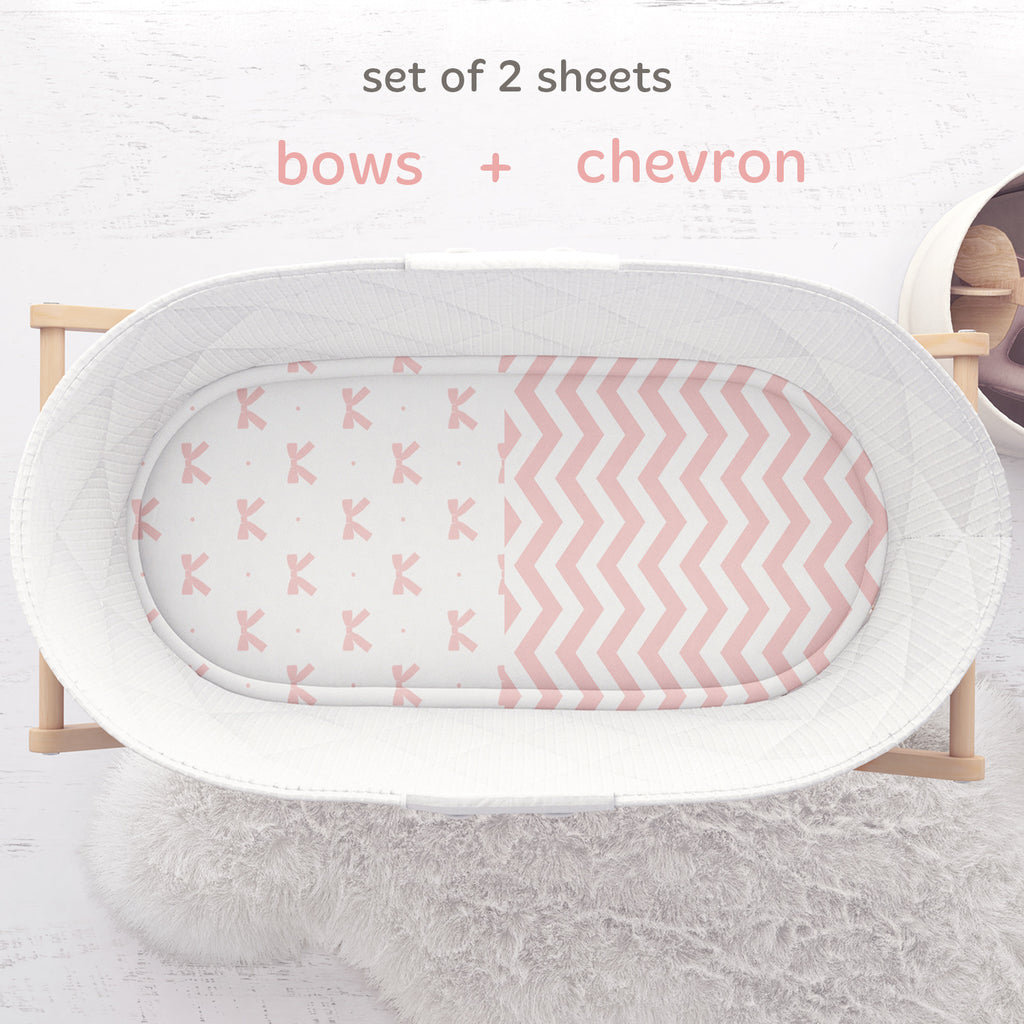 Sheets, 2 Essentials Bows Cotton Jersey Joan Pack Joey & Fitted Bassinet + Chevron – | – Baby