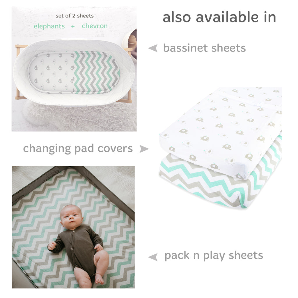 Cotton Jersey Fitted Playard Sheets, 2 Pack – Polka Dots & Chevron